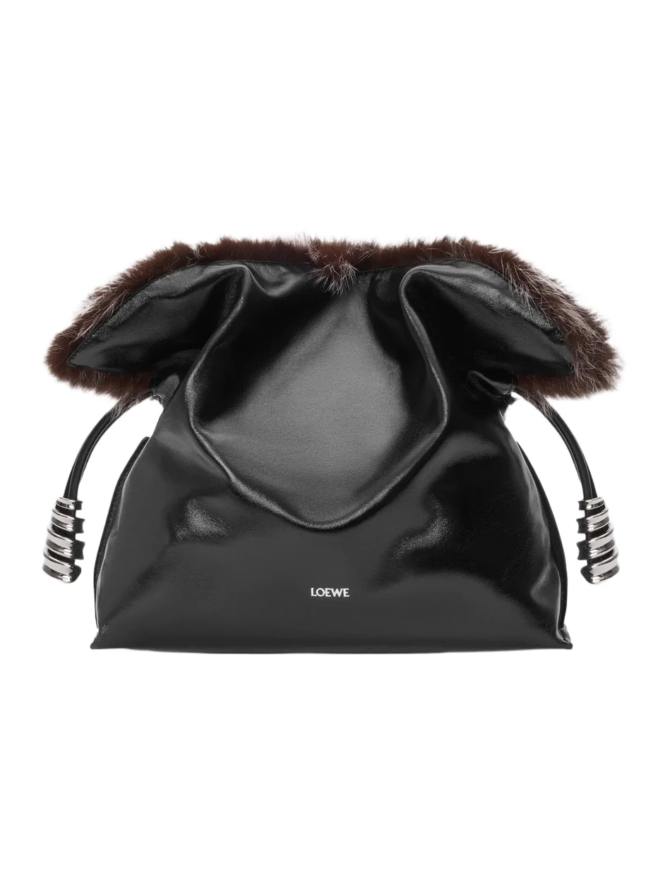 Women's Flamenco Shearling-Trim Leather Clutch Women's Flamenco Shearling-Trim Leather Clutch