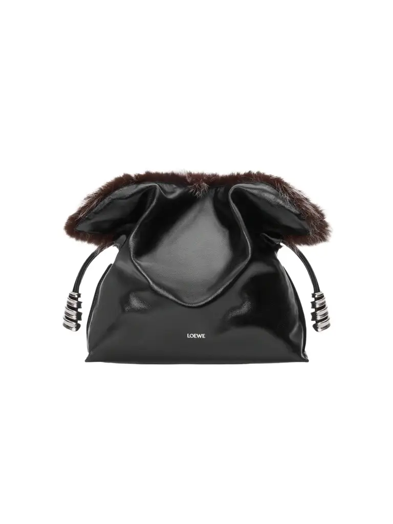 Loewe Women's Flamenco Shearling-Trim Leather Clutch