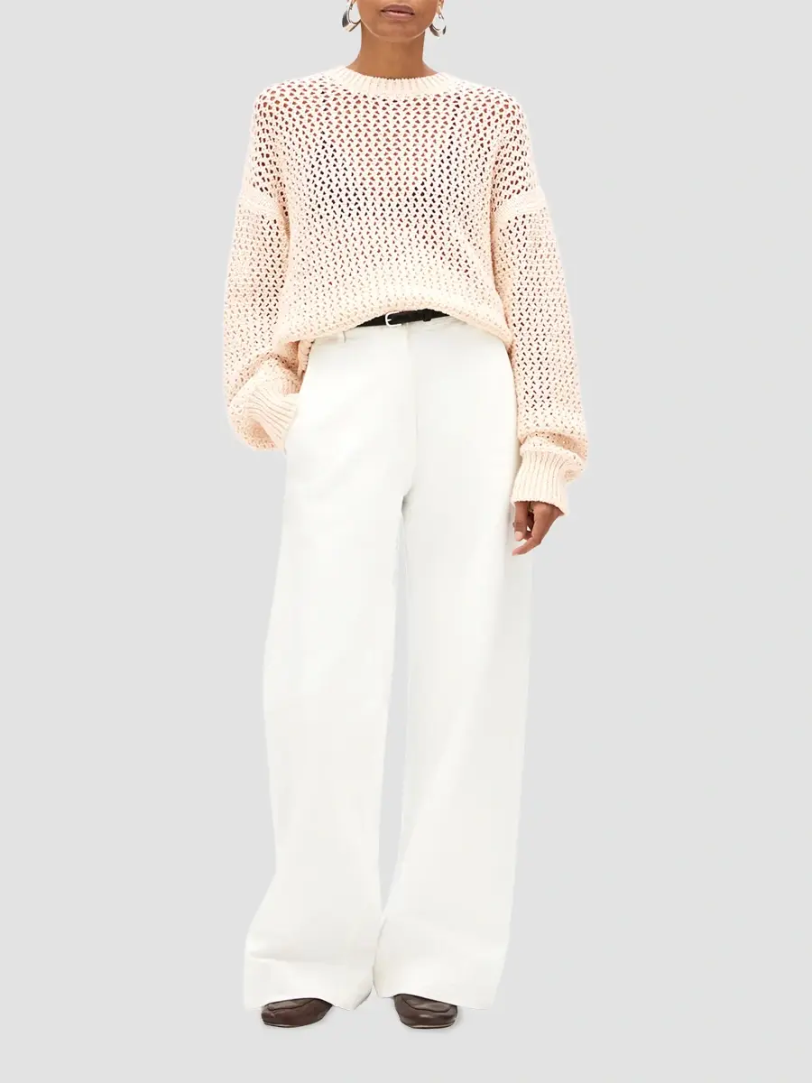 Another Tomorrow Women's Open Knit Crewneck | Thumbnail 2 Another Tomorrow Women's Open Knit Crewneck | Thumbnail 2