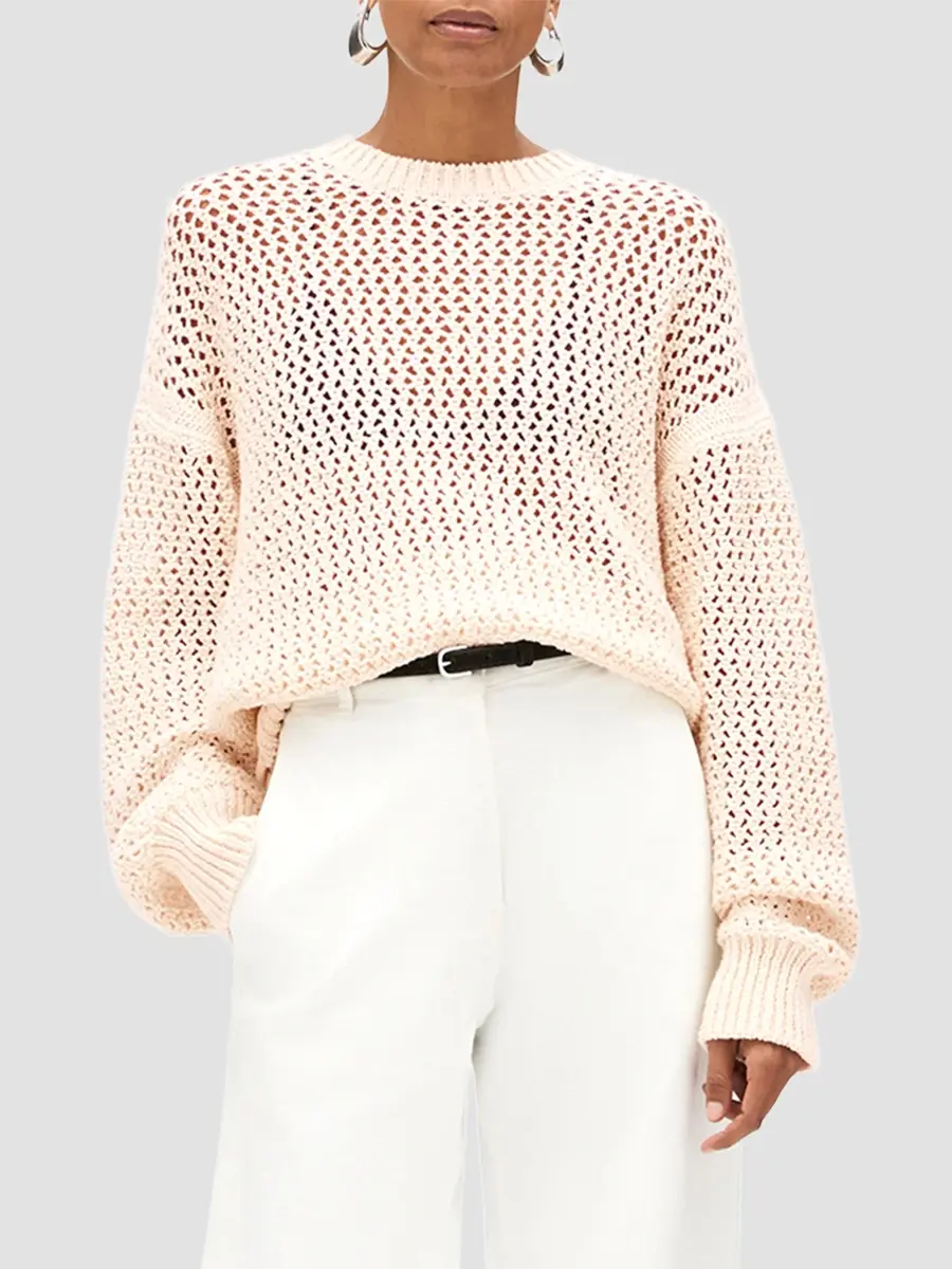 Another Tomorrow Women's Open Knit Crewneck | Thumbnail 3 Another Tomorrow Women's Open Knit Crewneck | Thumbnail 3