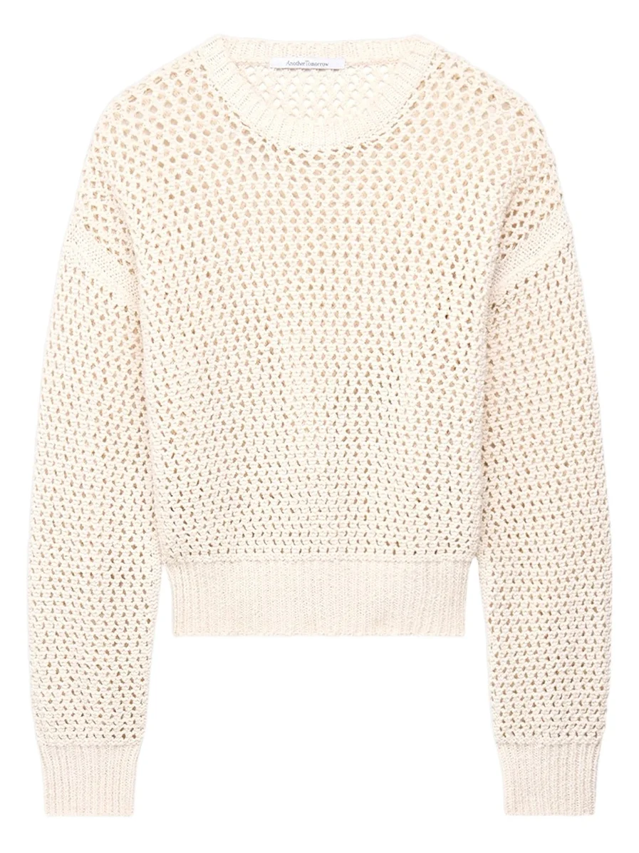 Another Tomorrow Women's Open Knit Crewneck
