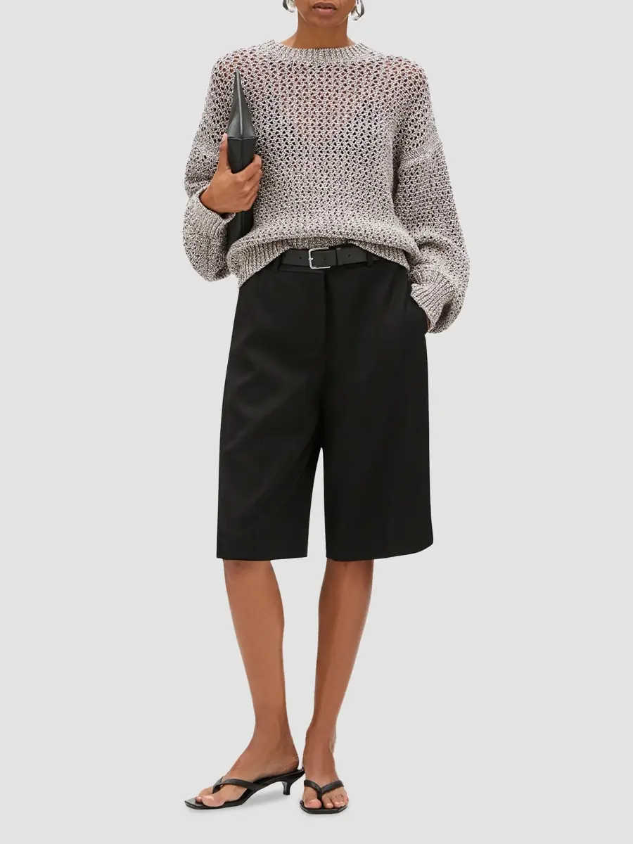 Another Tomorrow Women's Open Knit Crewneck Sweater | Thumbnail 2 Another Tomorrow Women's Open Knit Crewneck Sweater | Thumbnail 2