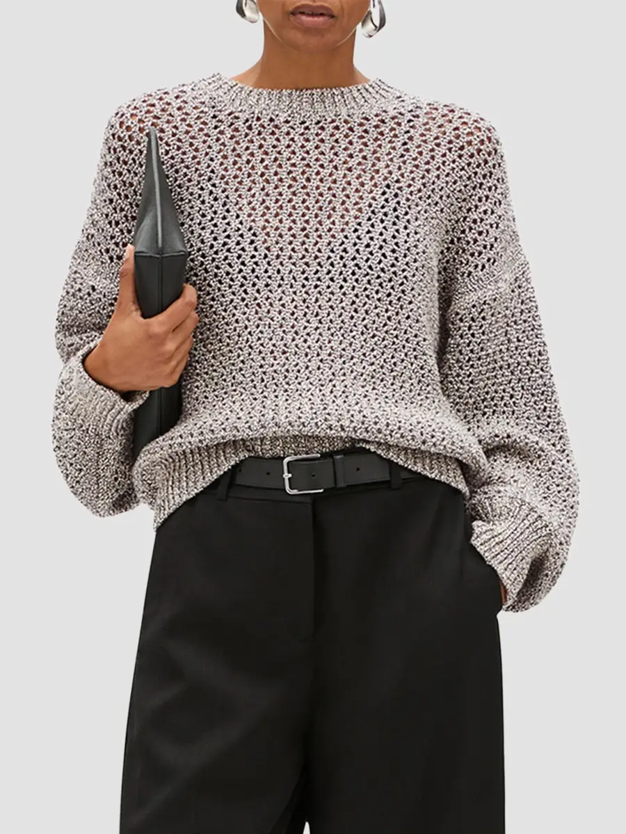Another Tomorrow Women's Open Knit Crewneck Sweater | Thumbnail 3 Another Tomorrow Women's Open Knit Crewneck Sweater | Thumbnail 3