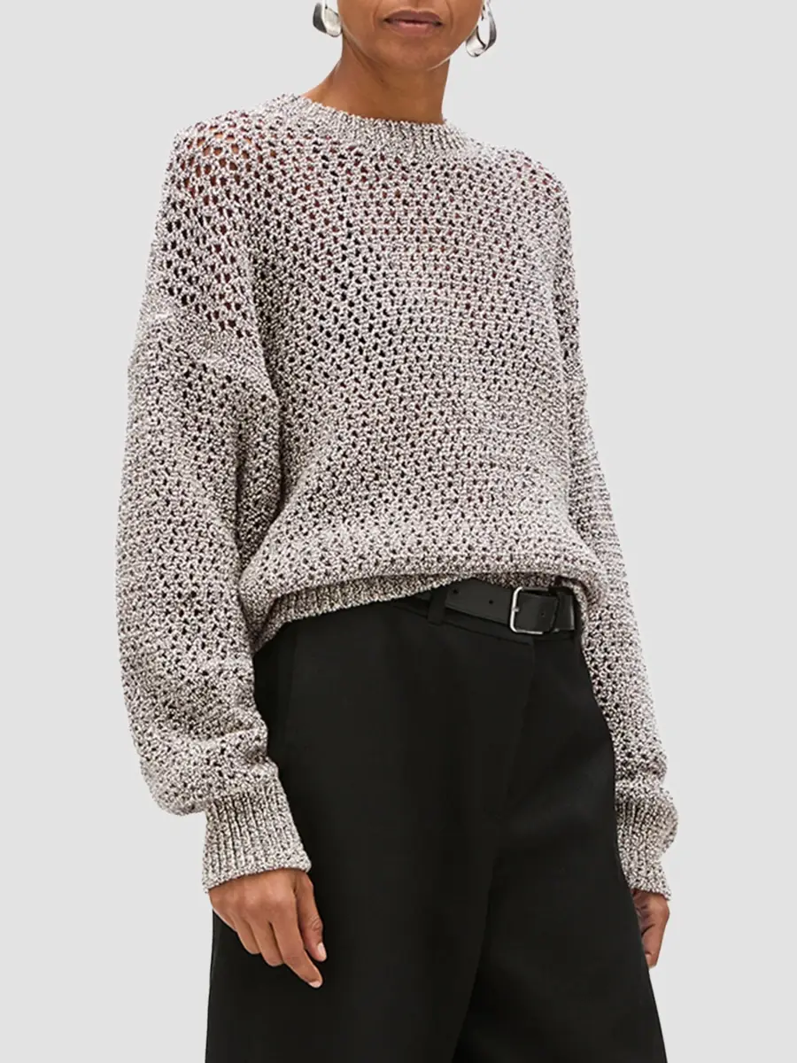 Another Tomorrow Women's Open Knit Crewneck Sweater | Thumbnail 4 Another Tomorrow Women's Open Knit Crewneck Sweater | Thumbnail 4