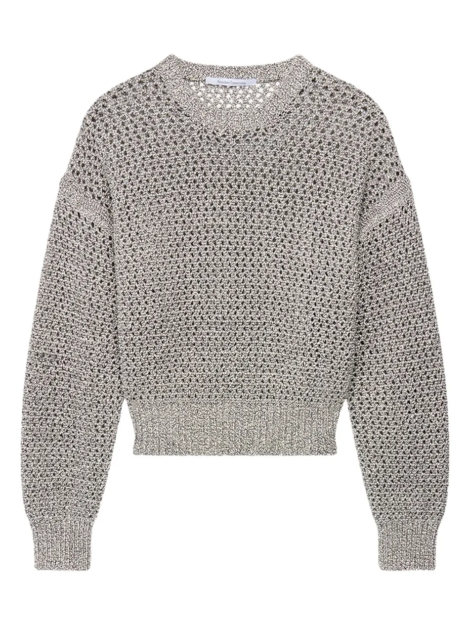 Another Tomorrow Women's Open Knit Crewneck Sweater