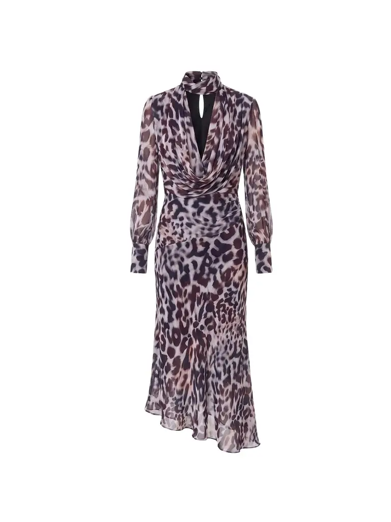 Nicholas the Label Women's Alessia Double-Layer Cowlneck Midi Dress