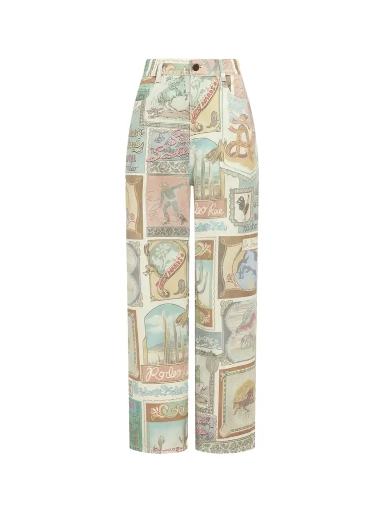 Women's Andie Printed Mid-Rise Straight-Leg Jeans