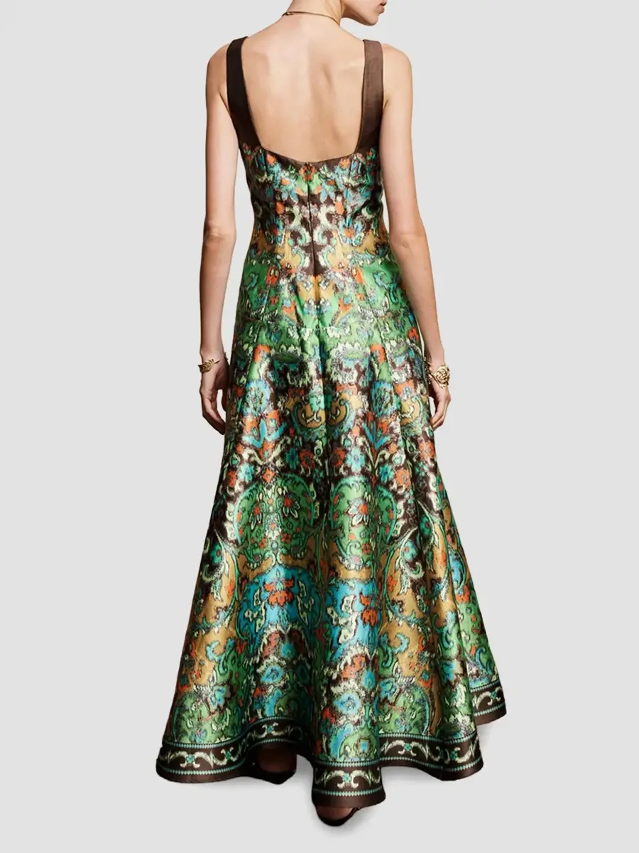 ALÉMAIS Women's Charlotte Printed Cotton Velvet Drop-Waist Gown | Thumbnail 3
