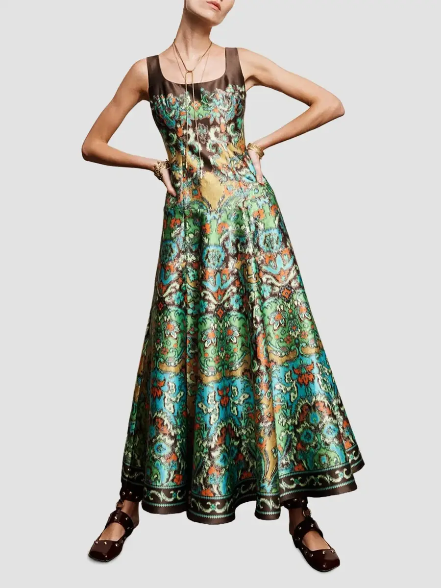 ALÉMAIS Women's Charlotte Printed Cotton Velvet Drop-Waist Gown | Thumbnail 4