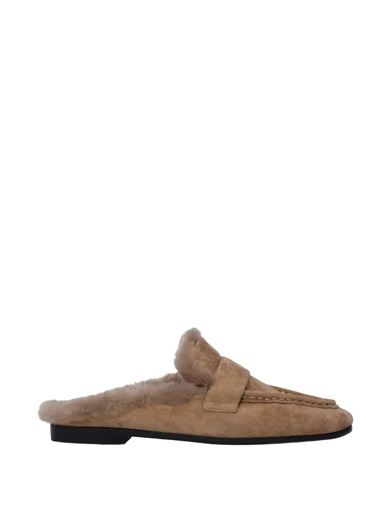 Black Suede Studio Theo Suede and Shearling-Lined Mules