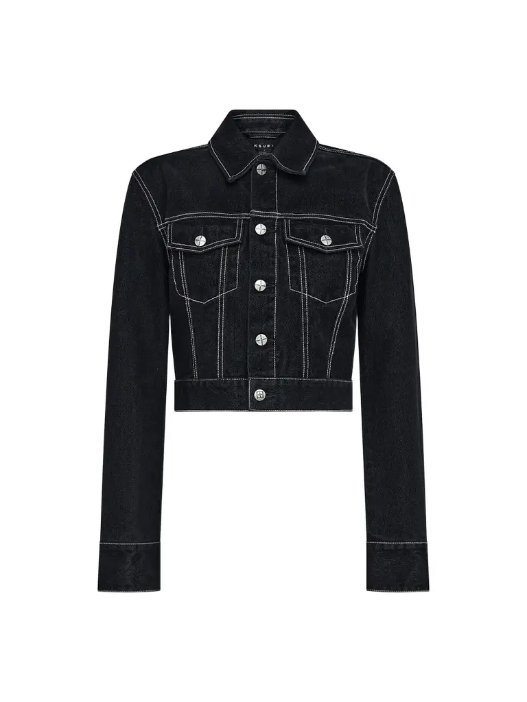 Women's Slim-Fit Flocked Denim Trucker Jacket