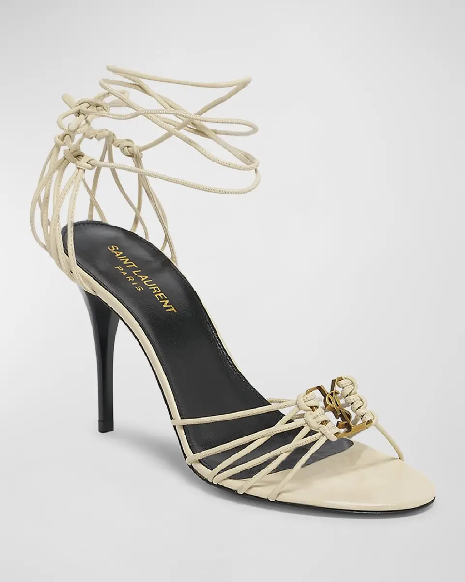 Saint Laurent Babylone Strappy YSL Ankle-Tie Sandals | Thumbnail 2 Saint Laurent Babylone Strappy YSL Ankle-Tie Sandals | Thumbnail 2