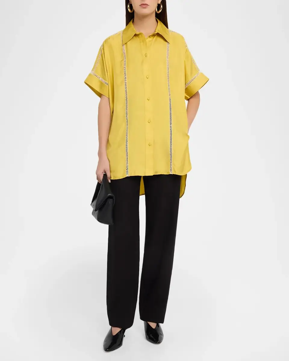 Diotima Timour Short-Sleeve Hand Stitched Silk Button-Down Shirt | Thumbnail 2