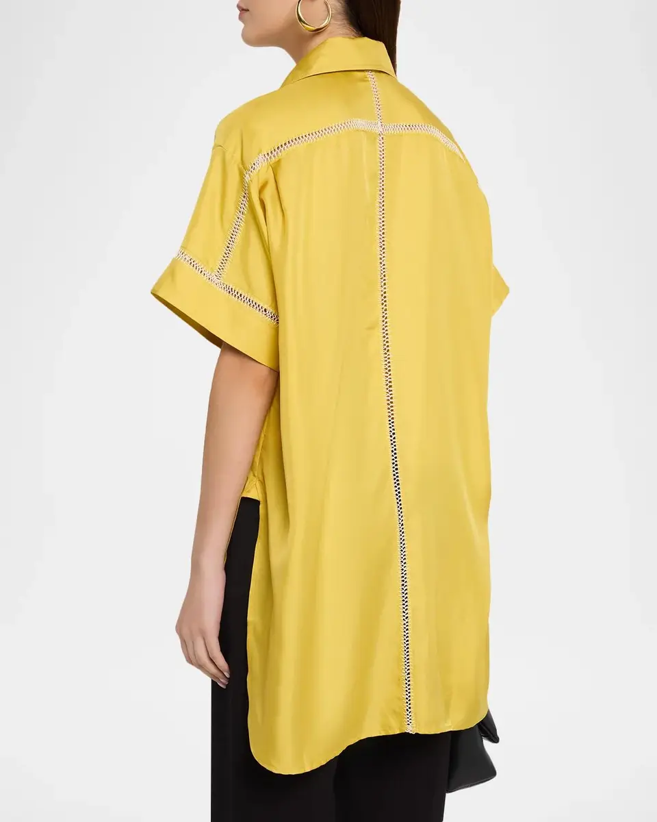 Diotima Timour Short-Sleeve Hand Stitched Silk Button-Down Shirt | Thumbnail 3