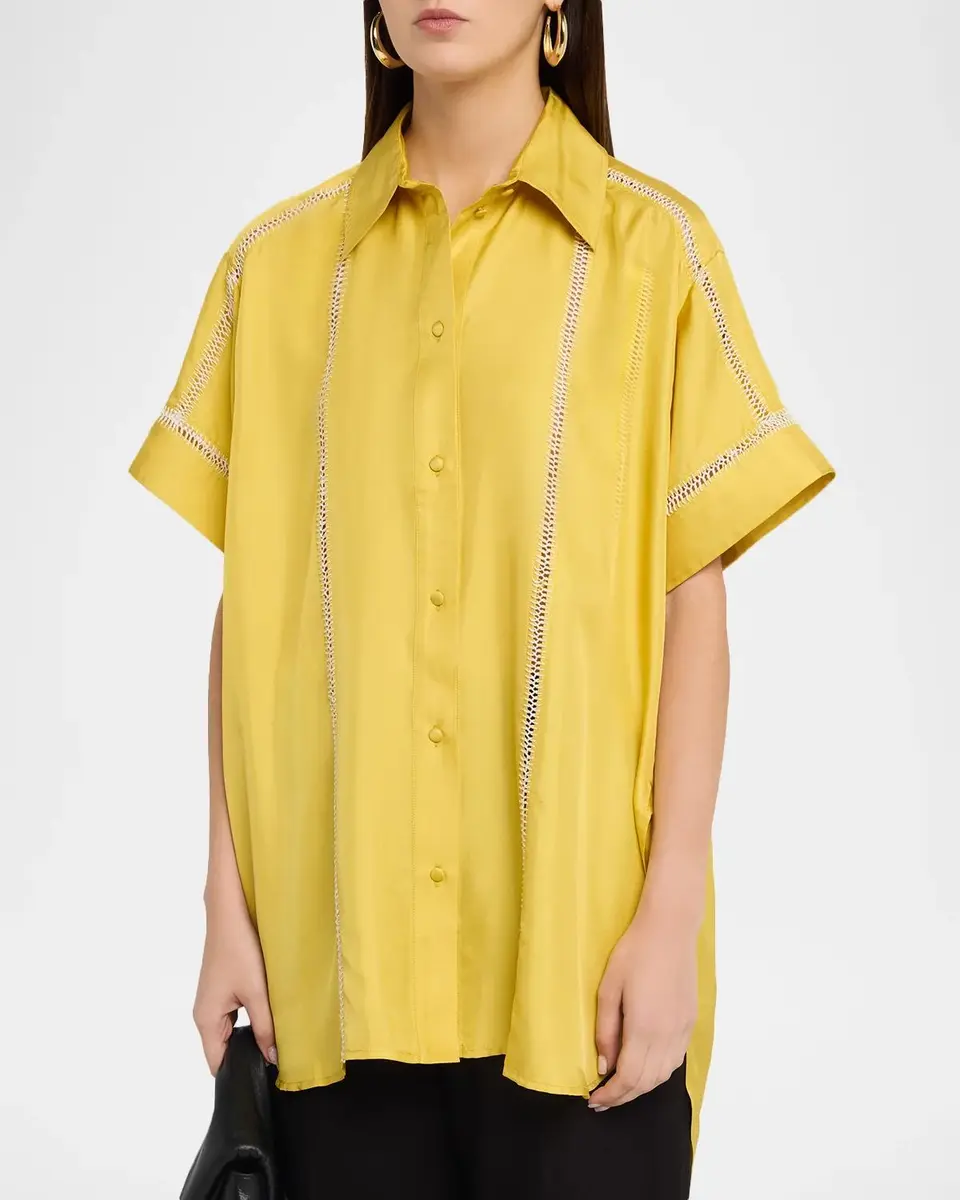 Diotima Timour Short-Sleeve Hand Stitched Silk Button-Down Shirt | Thumbnail 4