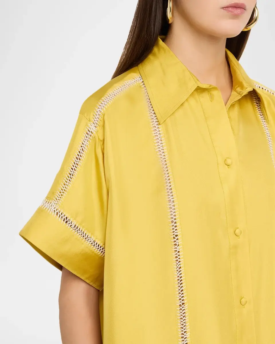Diotima Timour Short-Sleeve Hand Stitched Silk Button-Down Shirt | Thumbnail 5