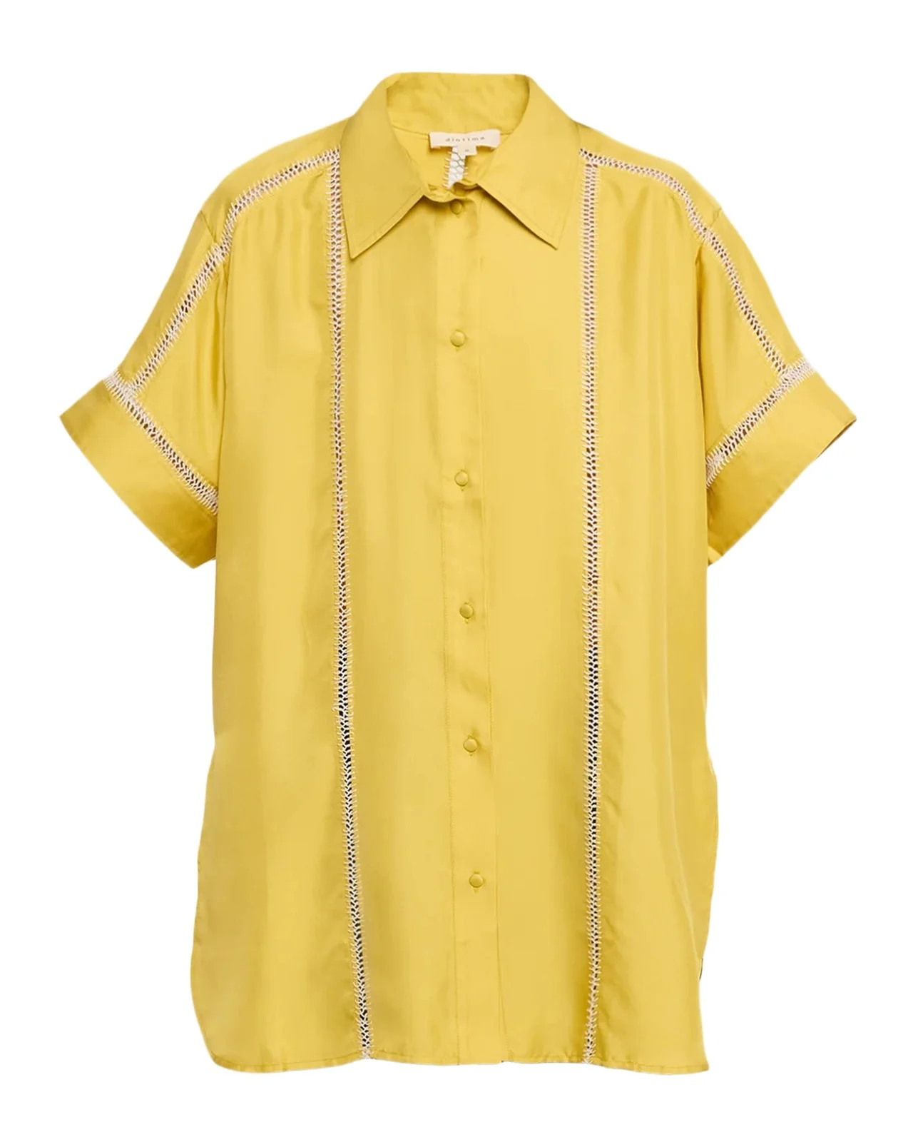 Diotima Timour Short-Sleeve Hand Stitched Silk Button-Down Shirt