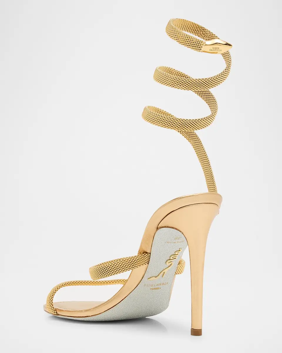 René Caovilla Cleo Metallic Snake-Wrap Sandals | Thumbnail 4