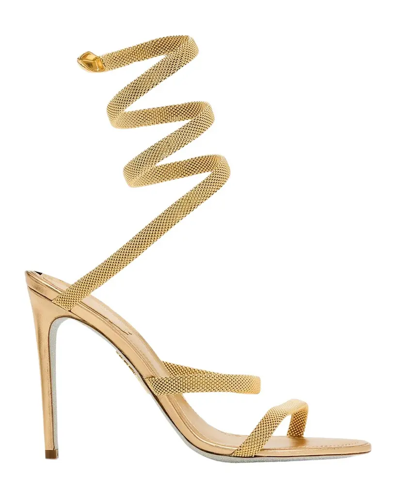 René Caovilla Cleo Metallic Snake-Wrap Sandals