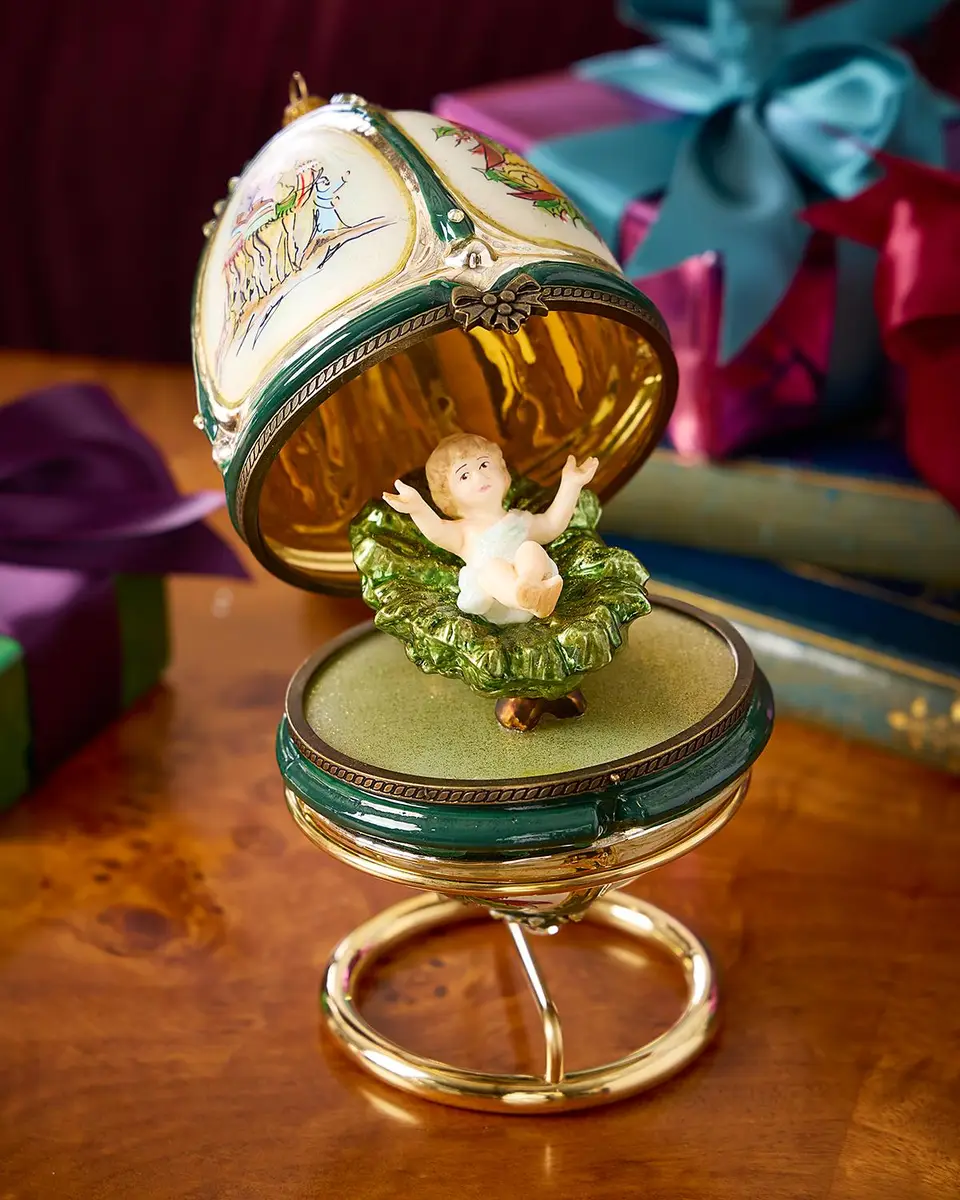 Komozja Baby Jesus in Hinged Egg Christmas Ornament with Stand