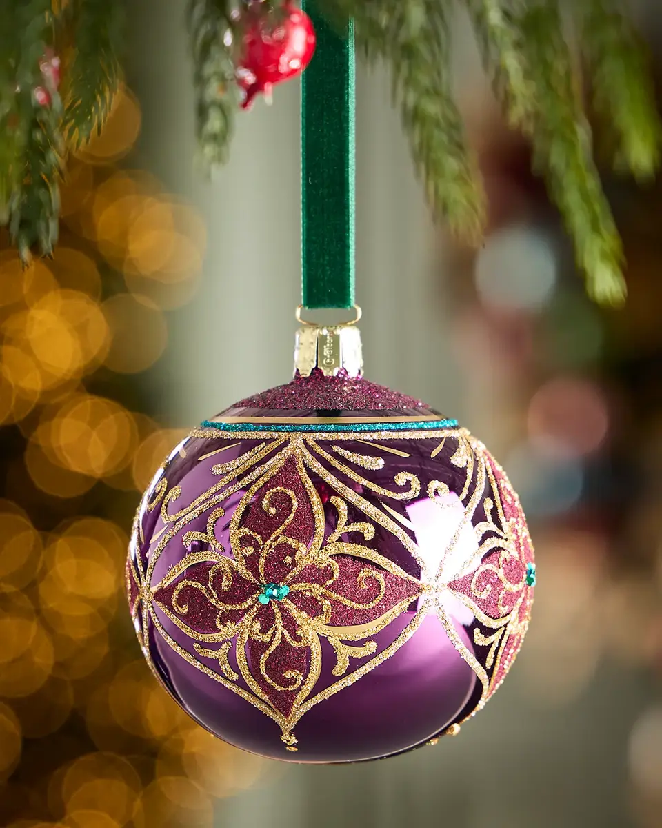 Exclusive Glitter-Embellished Shiny Orchid Ball Christmas Ornament