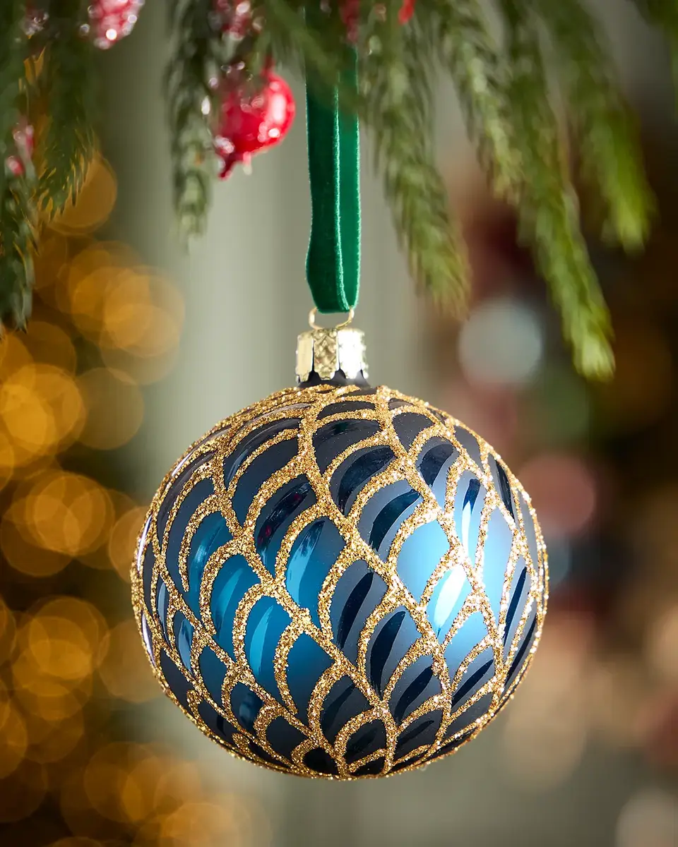 Art Deco Matte Blue Ball Christmas Ornament Art Deco Matte Blue Ball Christmas Ornament