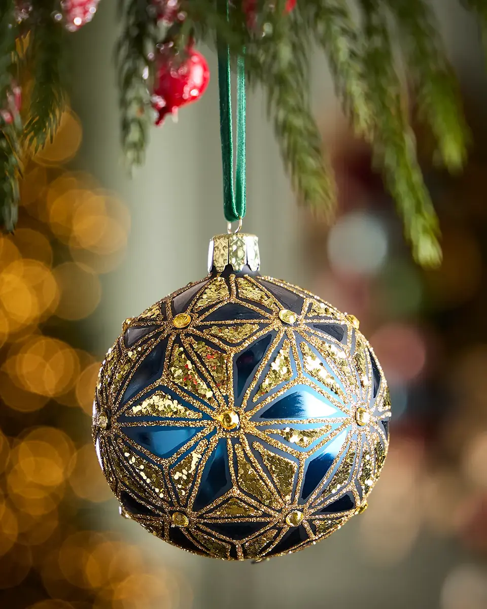Geometric Glitter on Matte Blue Ball Christmas Ornament Geometric Glitter on Matte Blue Ball Christmas Ornament