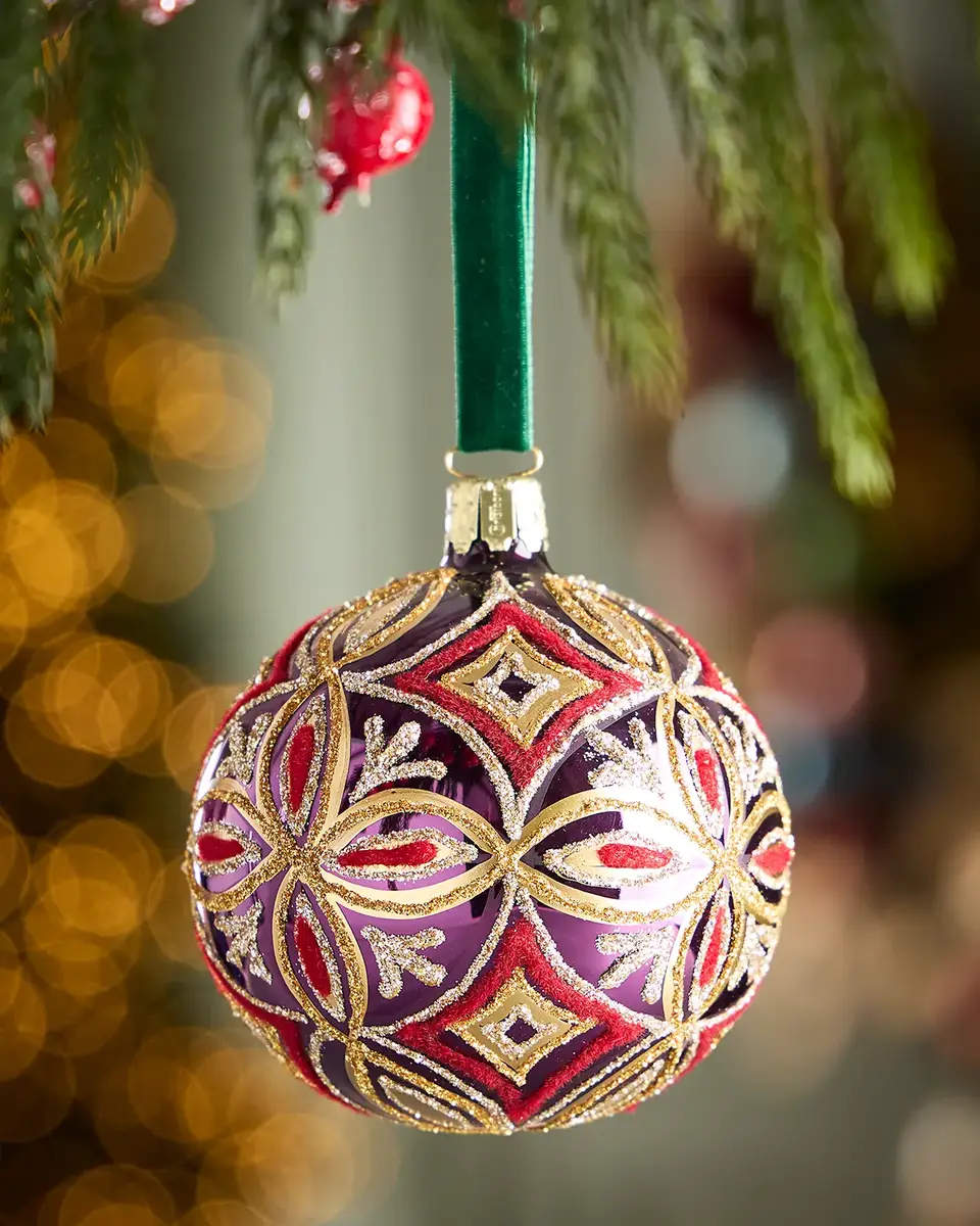 Geometric Glitter on Shiny Orchid Ball Christmas Ornament Geometric Glitter on Shiny Orchid Ball Christmas Ornament