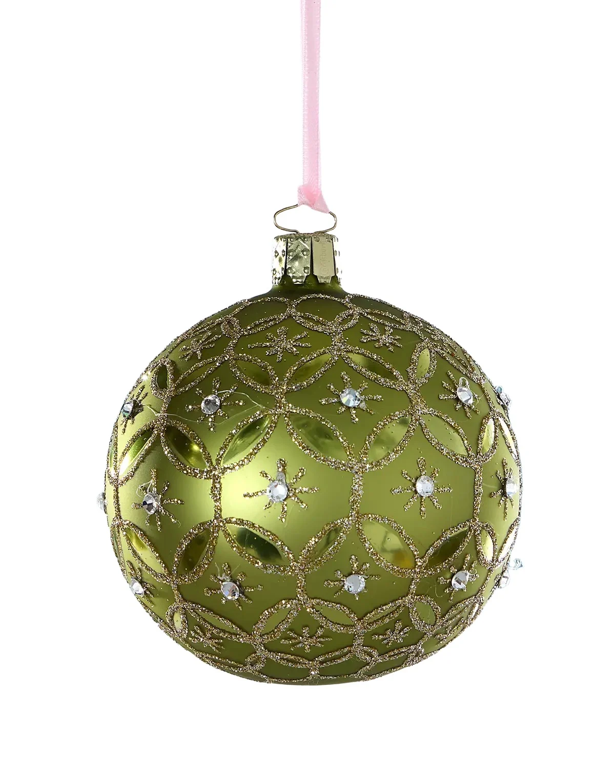 Exclusive Glittery Circles on Matte Green Ball Christmas Ornament