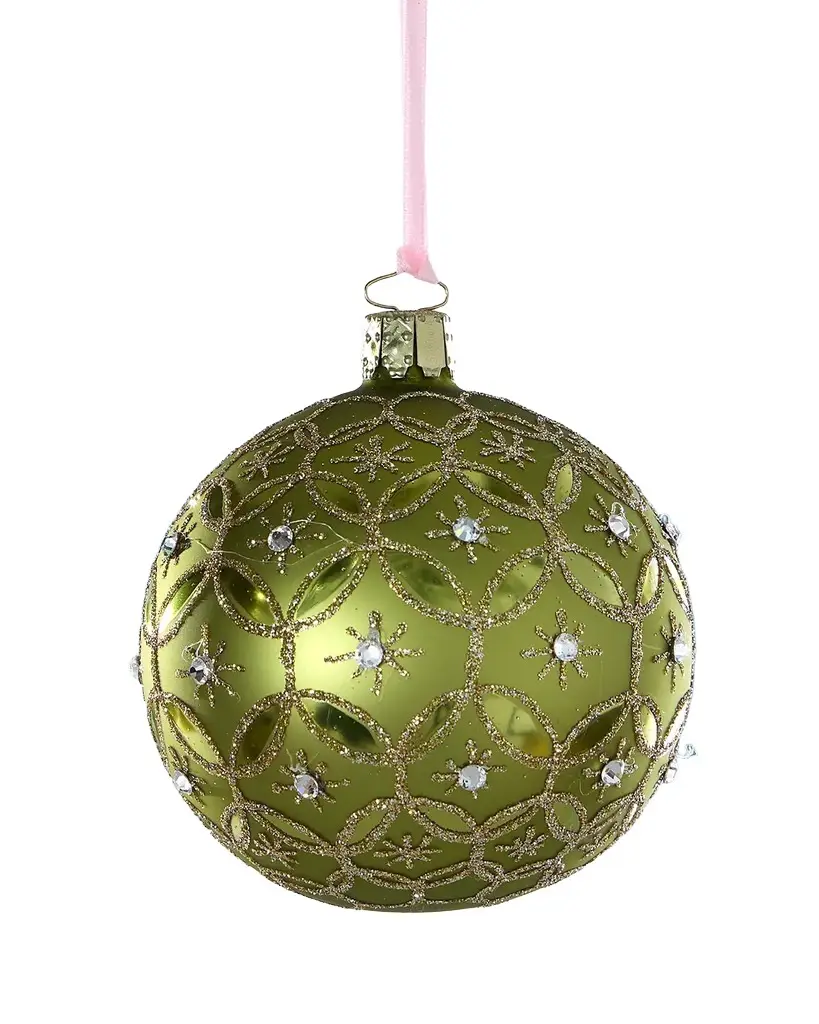 Glittery Circles on Matte Green Ball Christmas Ornament Glittery Circles on Matte Green Ball Christmas Ornament