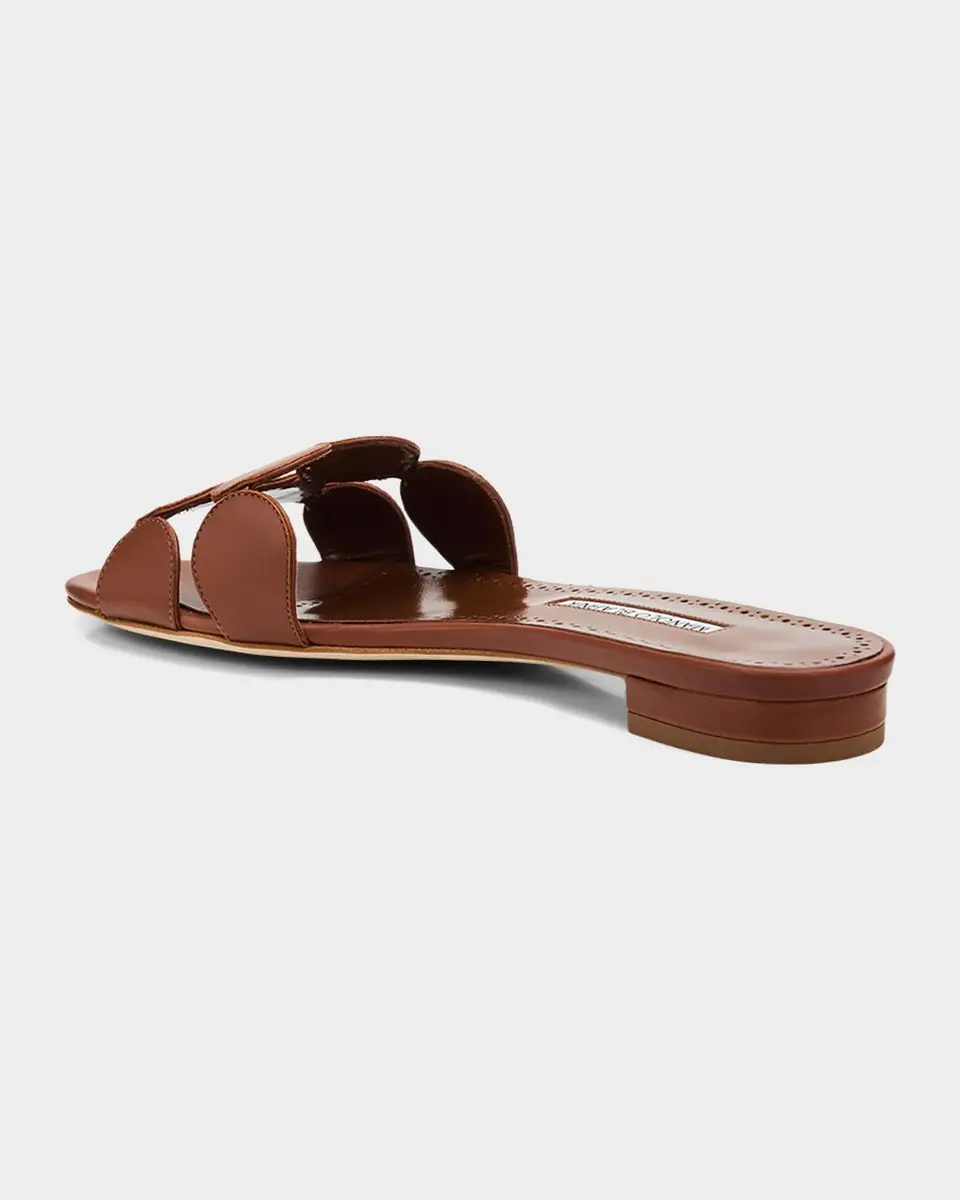 Manolo Blahnik Circle-Cut Leather Slide Sandals | Thumbnail 4