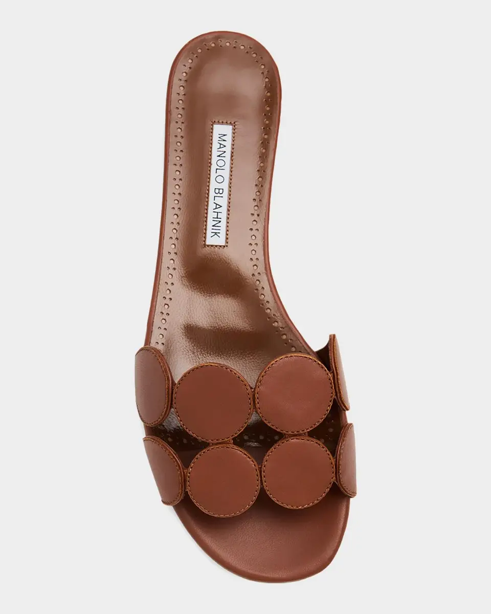 Manolo Blahnik Circle-Cut Leather Slide Sandals | Thumbnail 6