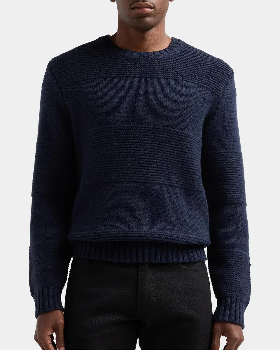 Vince Men's Garter Rugby Stripe Crewneck Sweater | Thumbnail 3 Vince Men's Garter Rugby Stripe Crewneck Sweater | Thumbnail 3