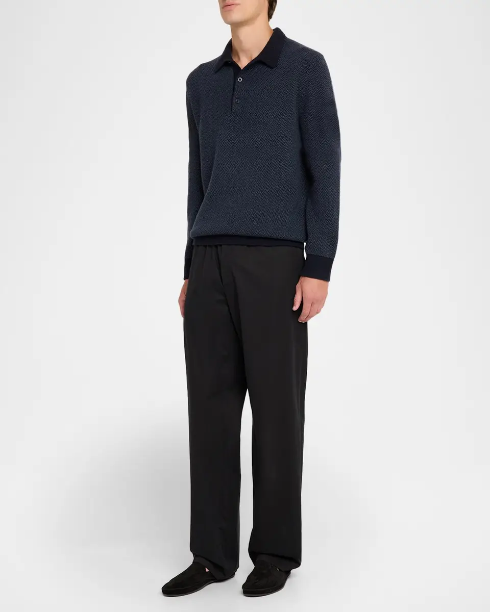 Vince Men's Double-Knit Herringbone Polo Sweater | Thumbnail 2 Vince Men's Double-Knit Herringbone Polo Sweater | Thumbnail 2