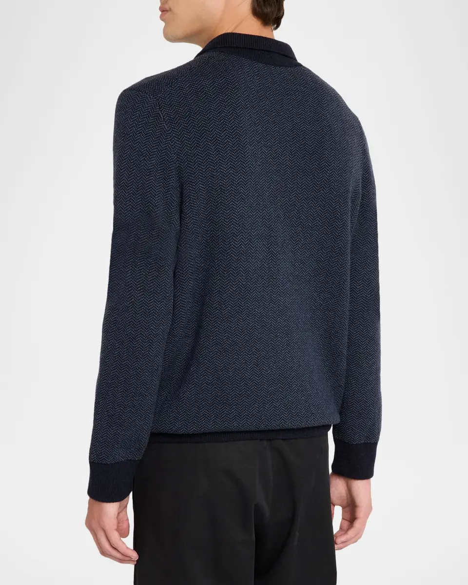 Vince Men's Double-Knit Herringbone Polo Sweater | Thumbnail 3 Vince Men's Double-Knit Herringbone Polo Sweater | Thumbnail 3