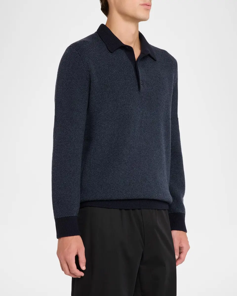 Vince Men's Double-Knit Herringbone Polo Sweater | Thumbnail 4 Vince Men's Double-Knit Herringbone Polo Sweater | Thumbnail 4