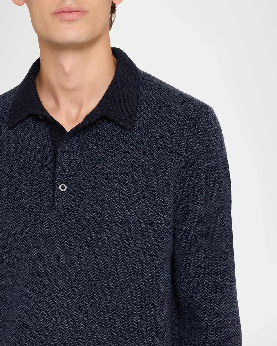 Vince Men's Double-Knit Herringbone Polo Sweater | Thumbnail 5 Vince Men's Double-Knit Herringbone Polo Sweater | Thumbnail 5
