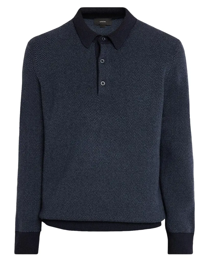 Men's Double-Knit Herringbone Polo Sweater