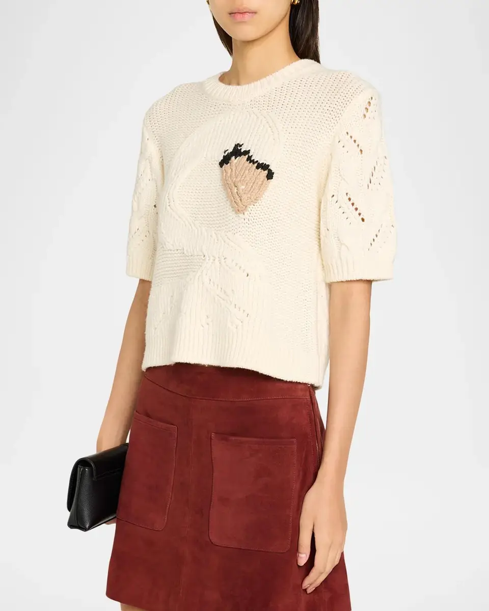 TANYA TAYLOR Baxter Swan Intarsia Elbow-Sleeve Sweater | Thumbnail 4