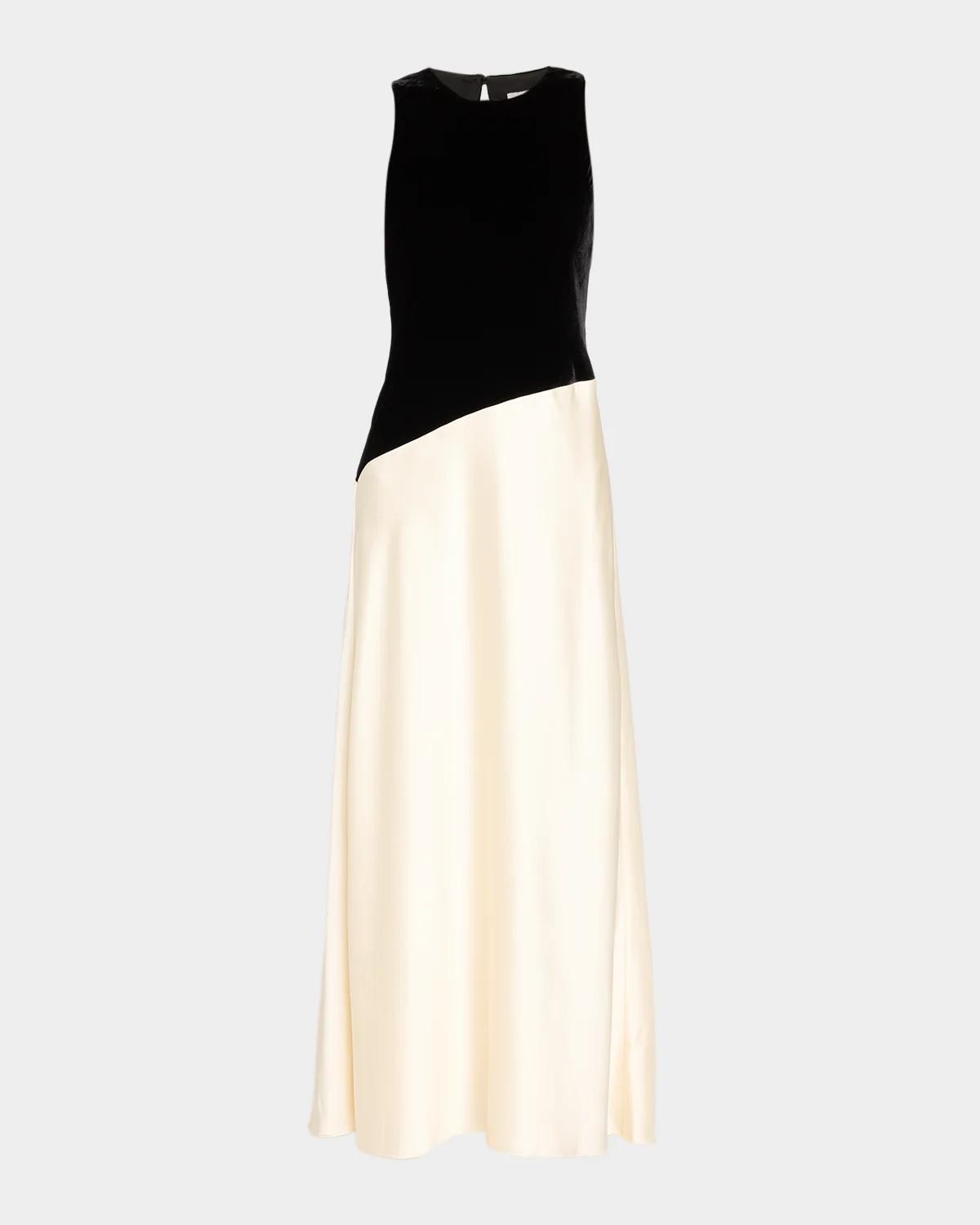 TANYA TAYLOR Vivian Sleeveless Two-Tone Velvet & Satin Gown