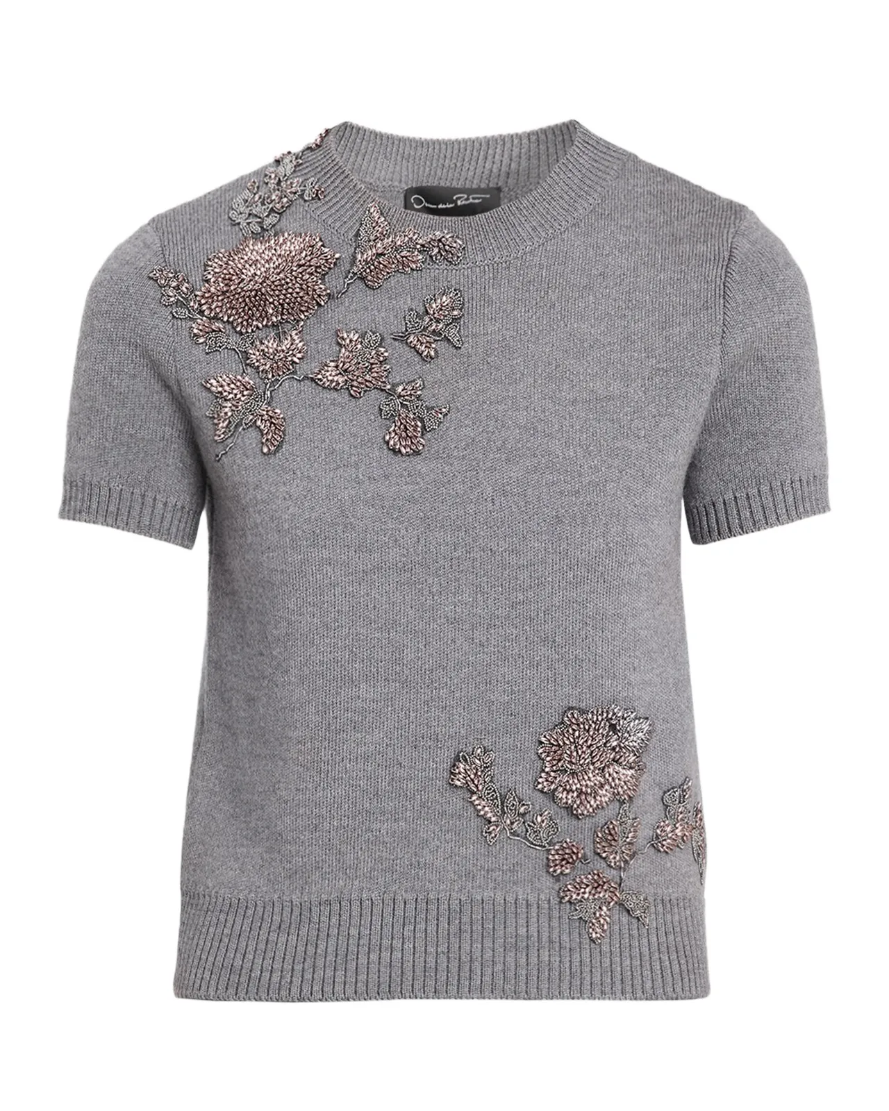 Bead Embroidered Short-Sleeve Wool Sweater Bead Embroidered Short-Sleeve Wool Sweater