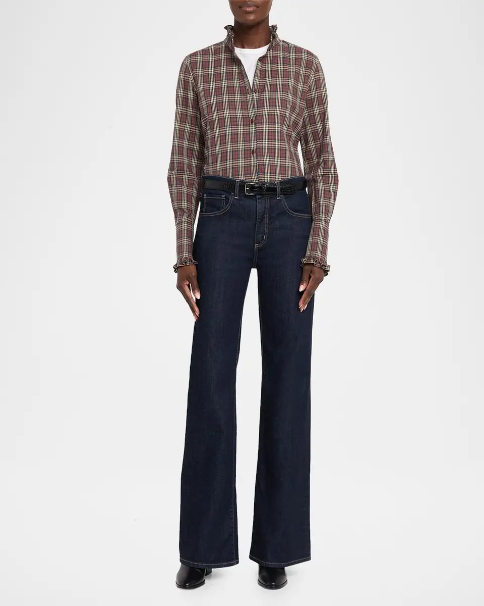 Nili Lotan Elio Ruffle-Trim Cotton Plaid Shirt | Thumbnail 2 Nili Lotan Elio Ruffle-Trim Cotton Plaid Shirt | Thumbnail 2