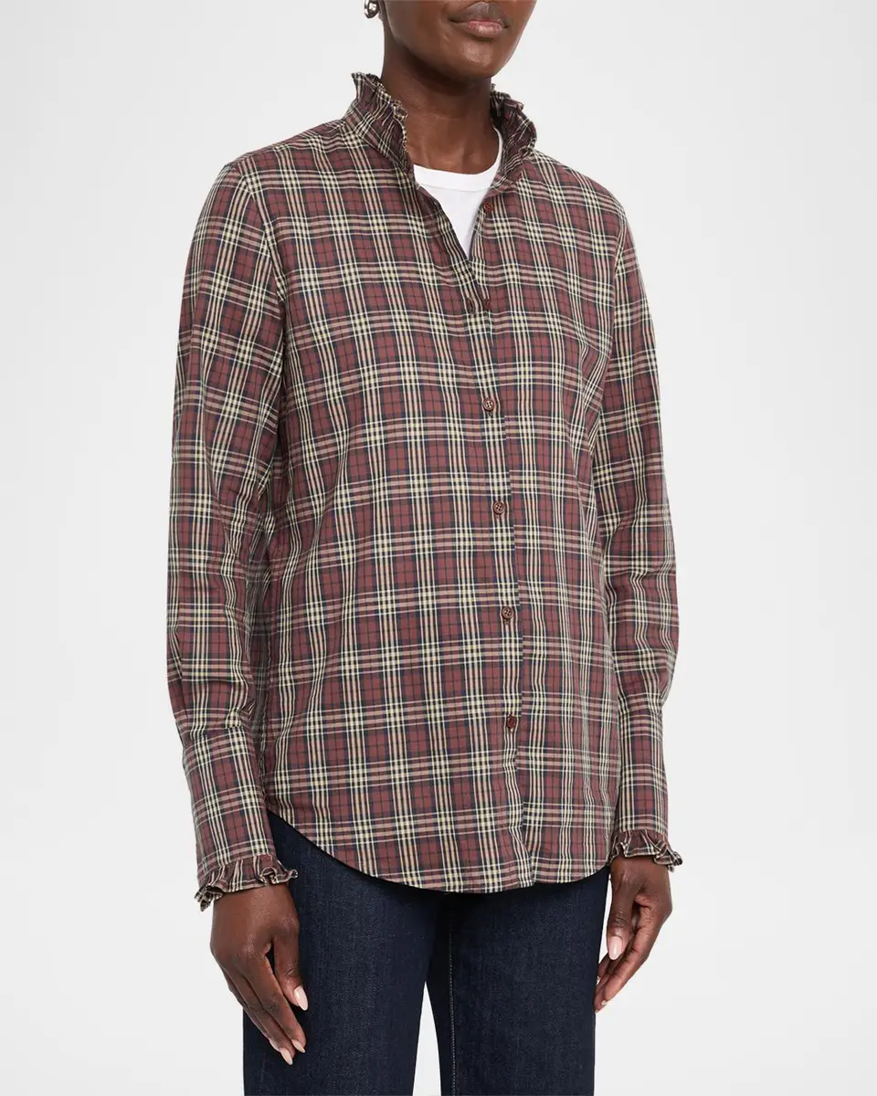 Nili Lotan Elio Ruffle-Trim Cotton Plaid Shirt | Thumbnail 4 Nili Lotan Elio Ruffle-Trim Cotton Plaid Shirt | Thumbnail 4