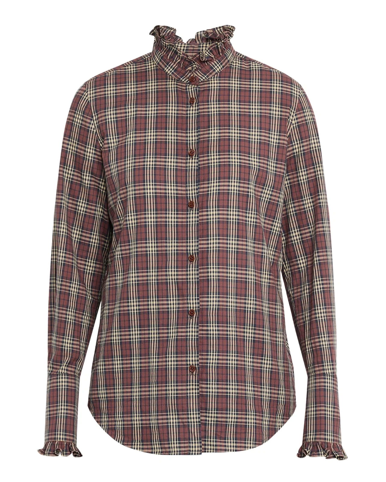 Nili Lotan Elio Ruffle-Trim Cotton Plaid Shirt
