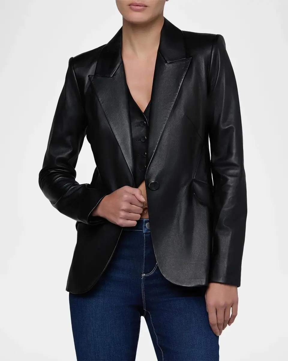 L'Agence Chamberlain Leather Single-Breasted Blazer | Thumbnail 4