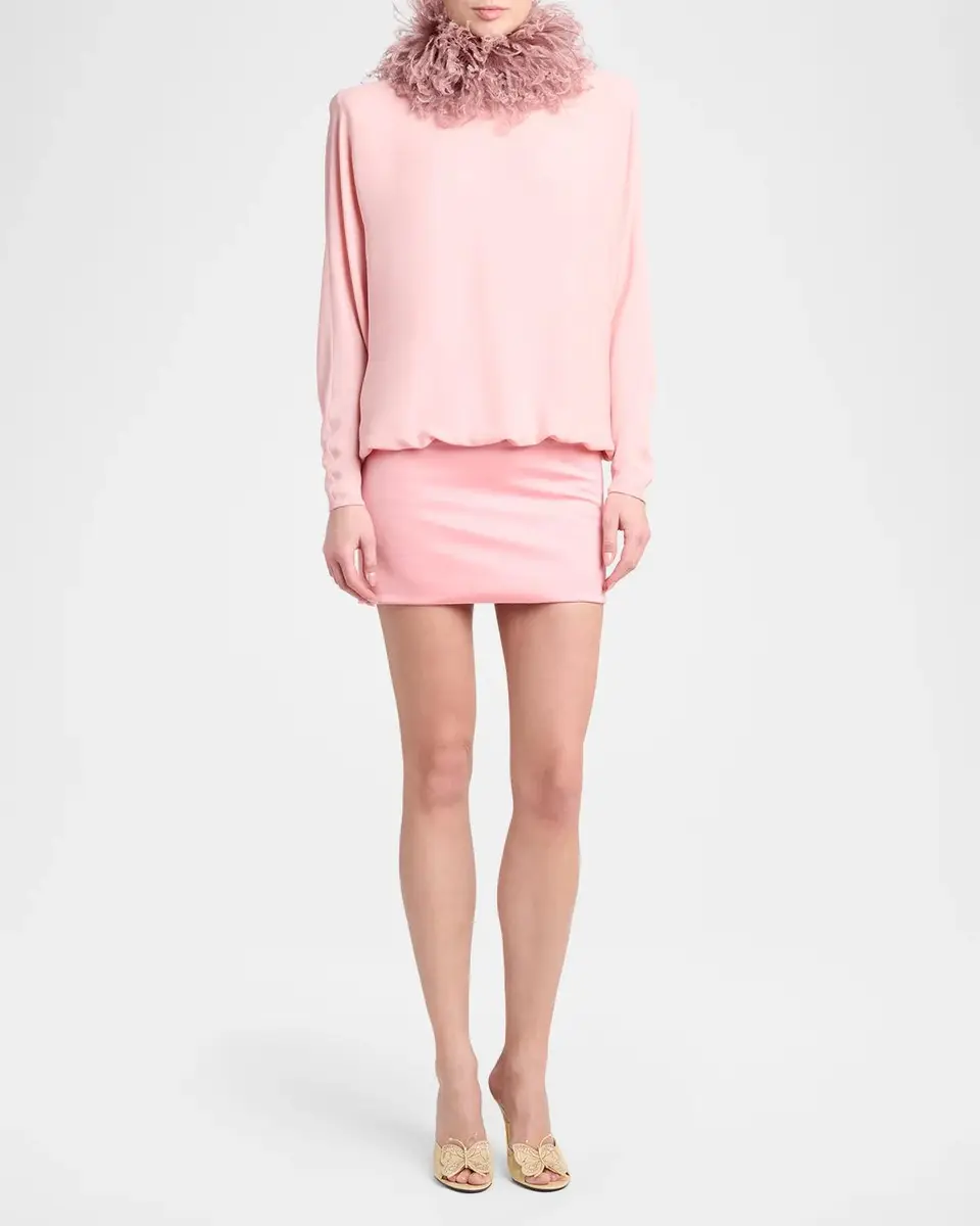 Valentino Garavani Removable Feather Collar Silk Georgette Mini Dress | Thumbnail 2