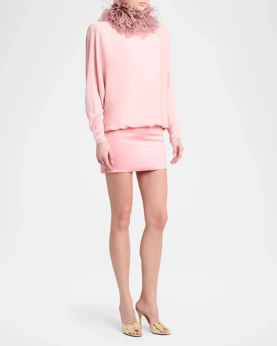 Valentino Garavani Removable Feather Collar Silk Georgette Mini Dress | Thumbnail 4