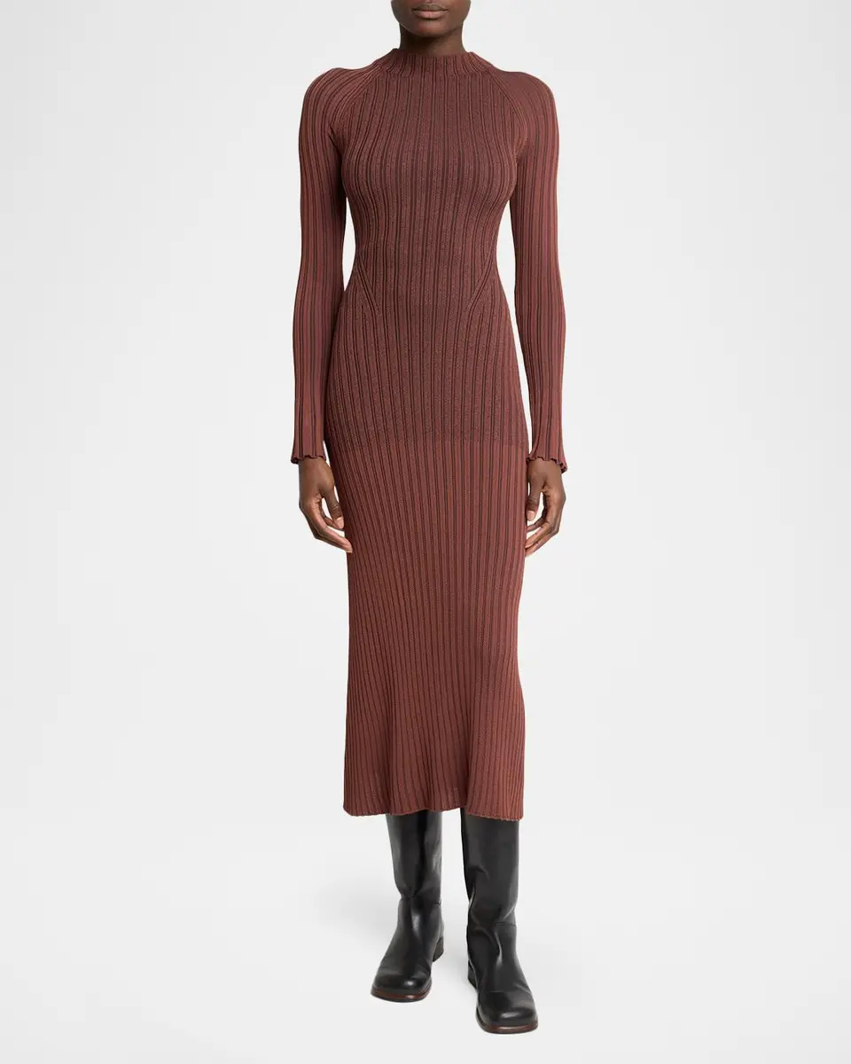 Proenza Schouler Roux Long-Sleeve Silk-Blend Rib Midi Dress | Thumbnail 2 Proenza Schouler Roux Long-Sleeve Silk-Blend Rib Midi Dress | Thumbnail 2
