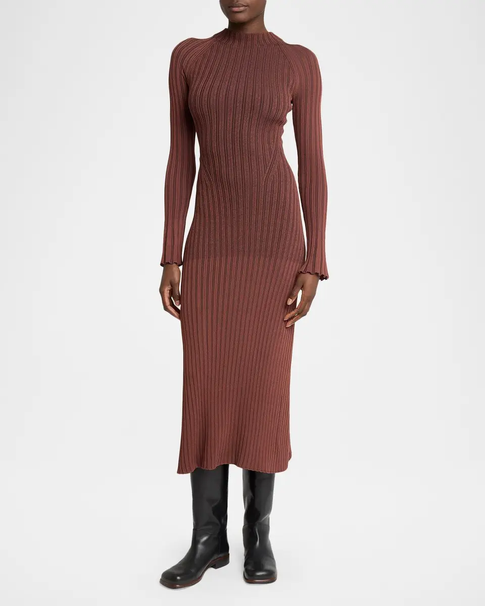 Proenza Schouler Roux Long-Sleeve Silk-Blend Rib Midi Dress | Thumbnail 4 Proenza Schouler Roux Long-Sleeve Silk-Blend Rib Midi Dress | Thumbnail 4