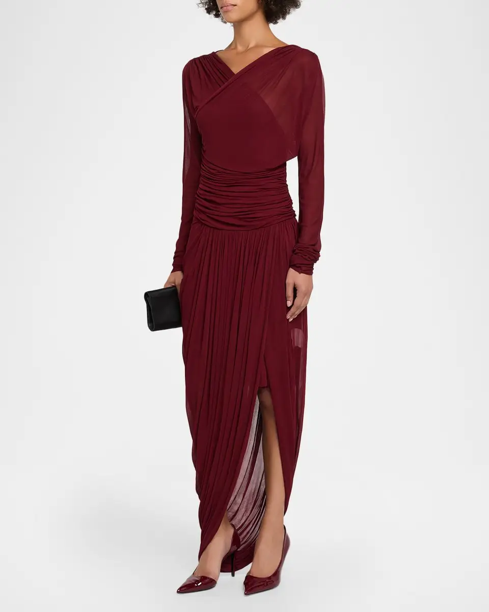 A.L.C. Mailie Long-Sleeve Draped Jersey Maxi Dress | Thumbnail 4 A.L.C. Mailie Long-Sleeve Draped Jersey Maxi Dress | Thumbnail 4